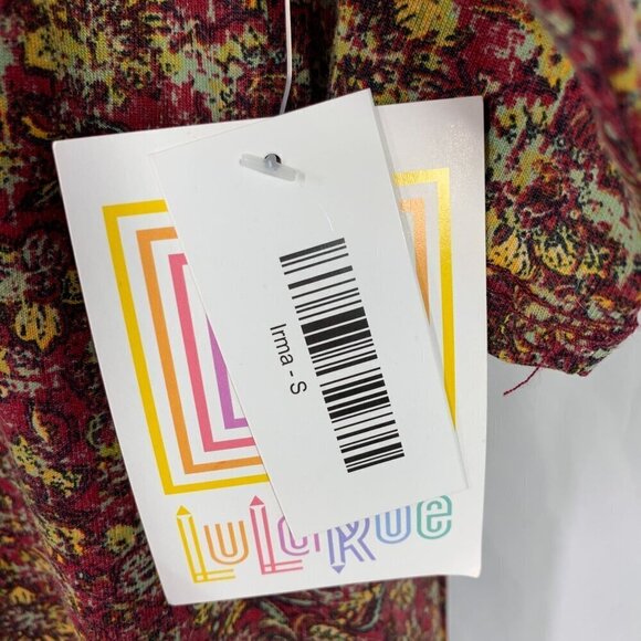 Lularoe Irma Half Sleeve Tunic High Low Polyester Blend Sz Sm Red Yellow Floral - Picture 5 of 7